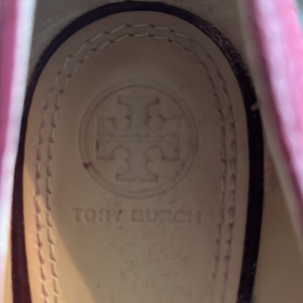Tory Burch Burgundy Suede Block Heel Loafers - Picture 3 of 4